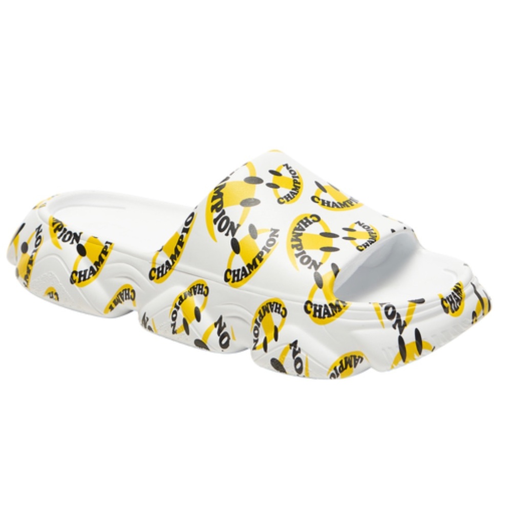 NIB Champion Meloso Squish Smile White Yellow Men’s Slide Slippers Sandals